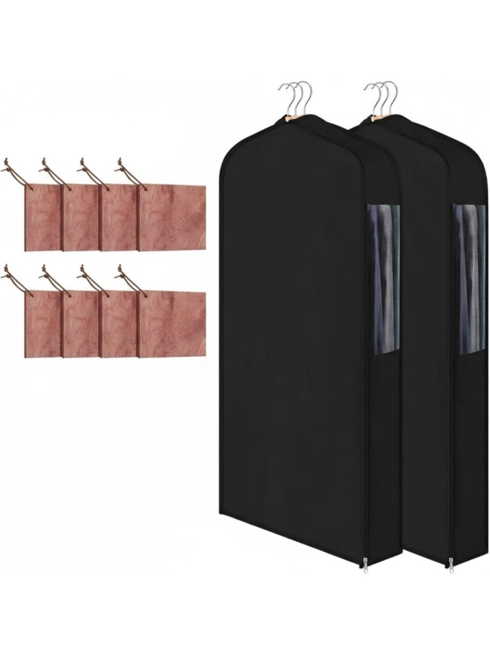Set of 2 Cotton Garment Bags with Cedar Blocks - 40x24x6 in, Black Storage
